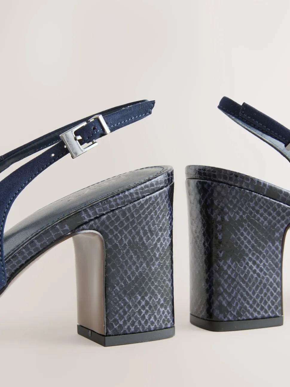 Navy Standard/Wide Fit Hardware Slingback Block Heels