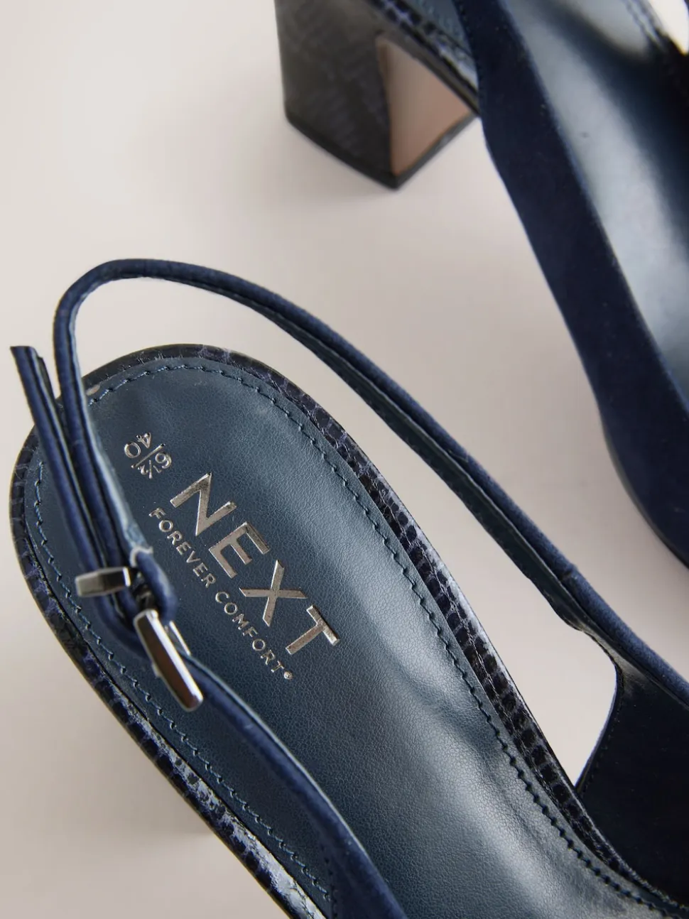 Navy Standard/Wide Fit Hardware Slingback Block Heels