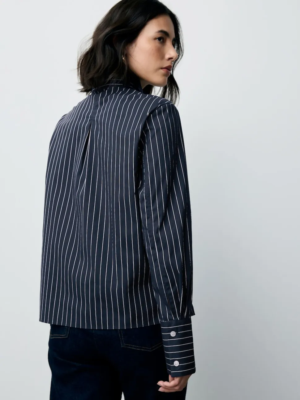 Navy Stripe Fitted Stretch Essential Long Sleeve Shirt