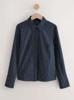 Navy Stripe Fitted Stretch Essential Long Sleeve Shirt