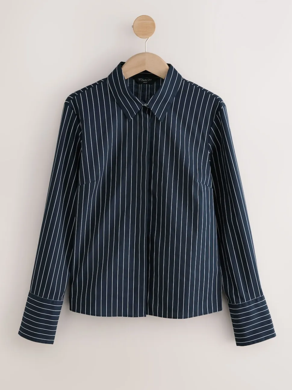Navy Stripe Fitted Stretch Essential Long Sleeve Shirt