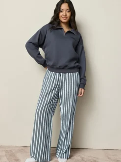 Navy Stripe Half Zip Sweatshirt and Flannel Pyjamas Set