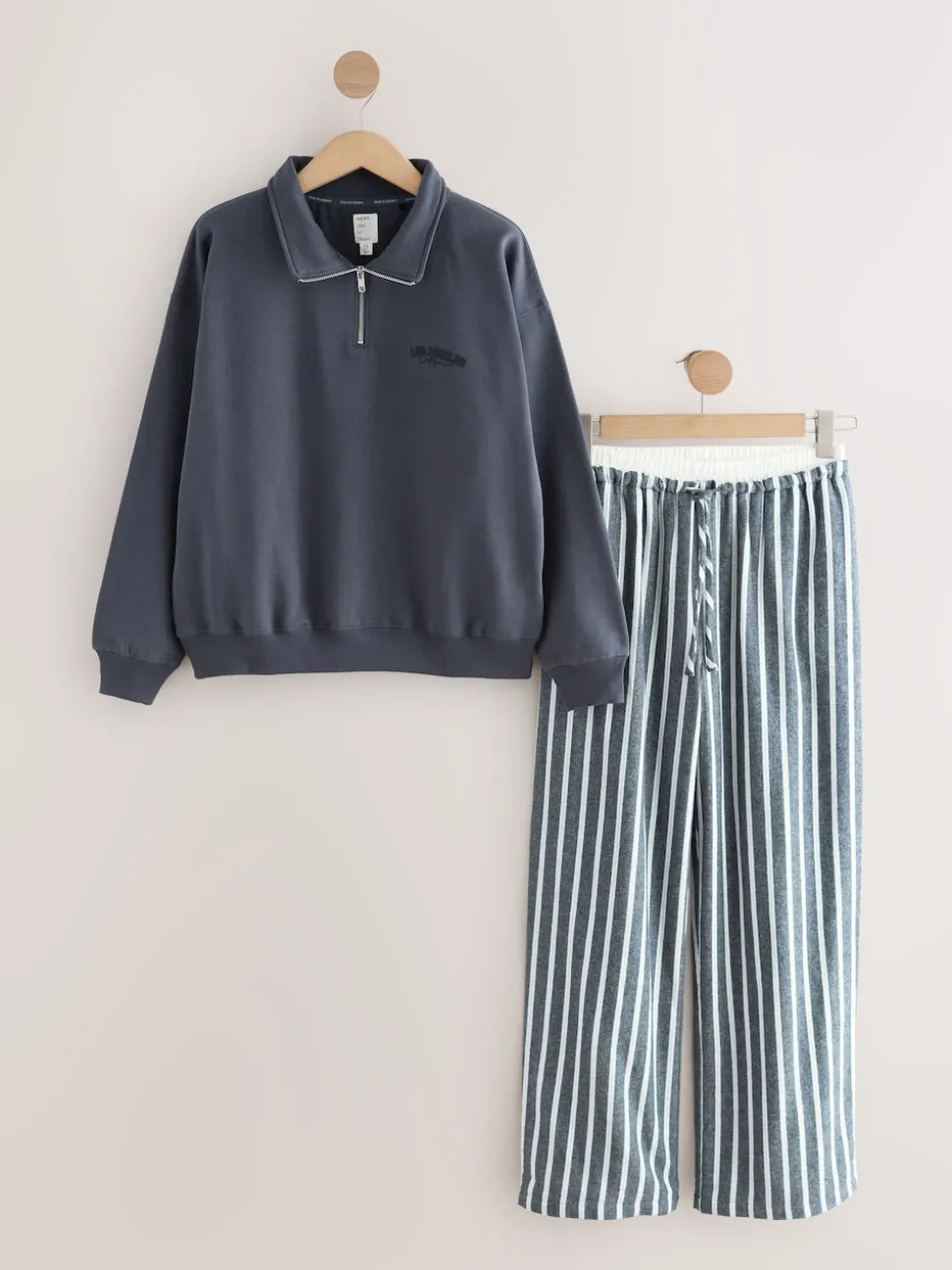 Navy Stripe Half Zip Sweatshirt and Flannel Pyjamas Set