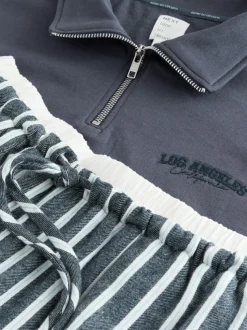 Navy Stripe Half Zip Sweatshirt and Flannel Pyjamas Set