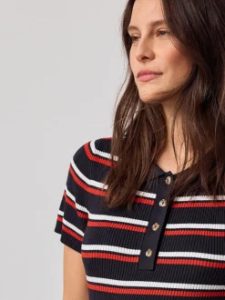 Navy Stripe Maternity Collared Knit Dress