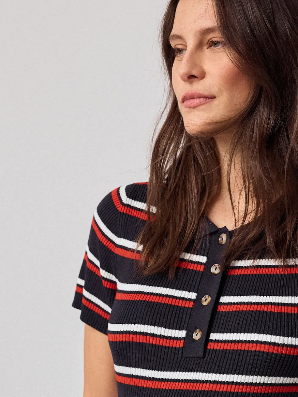 Navy Stripe Maternity Collared Knit Dress