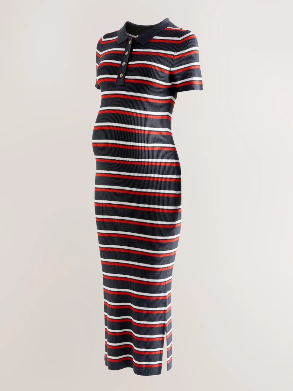 Navy Stripe Maternity Collared Knit Dress