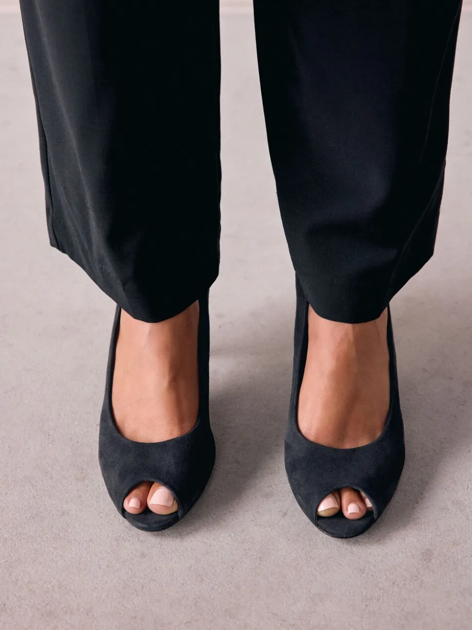 Navy Suede Premium Leather Peep Toe Heels