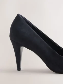Navy Suede Premium Leather Peep Toe Heels