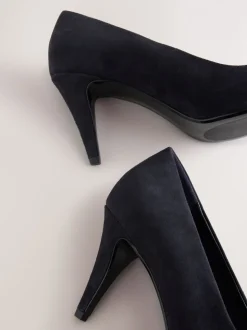 Navy Suede Premium Leather Peep Toe Heels