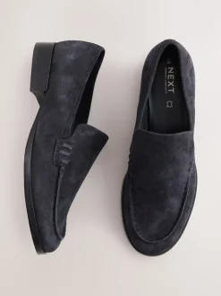 Navy Suede Round Toe Clean Loafers