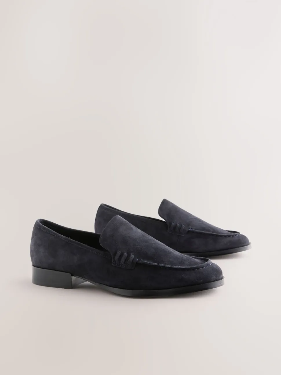 Navy Suede Round Toe Clean Loafers