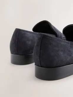 Navy Suede Round Toe Clean Loafers