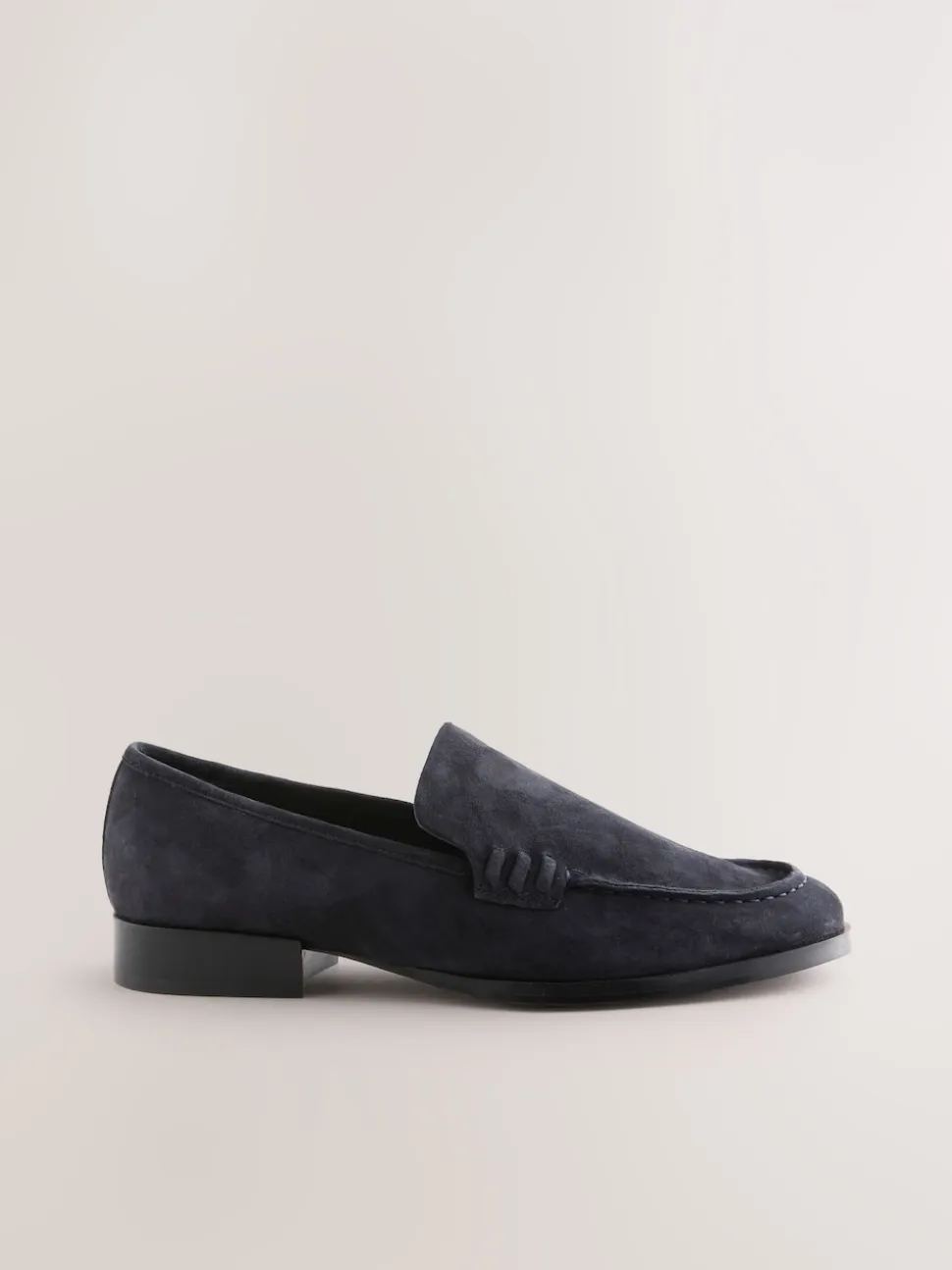 Navy Suede Round Toe Clean Loafers