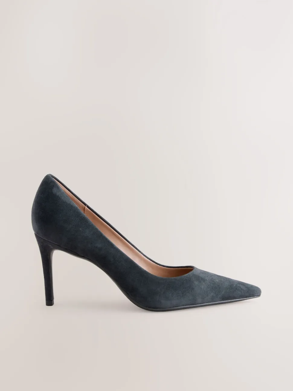 Navy Suede Standard/Wide Fit Leather Mid Court Shoes