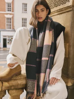 Navy Texture Check Midweight Scarf