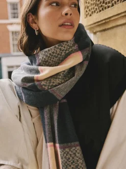 Navy Texture Check Midweight Scarf