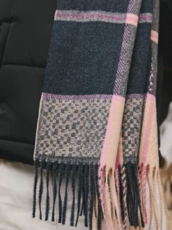 Navy Texture Check Midweight Scarf