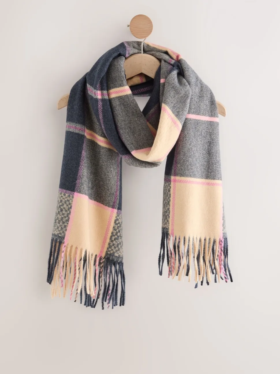 Navy Texture Check Midweight Scarf