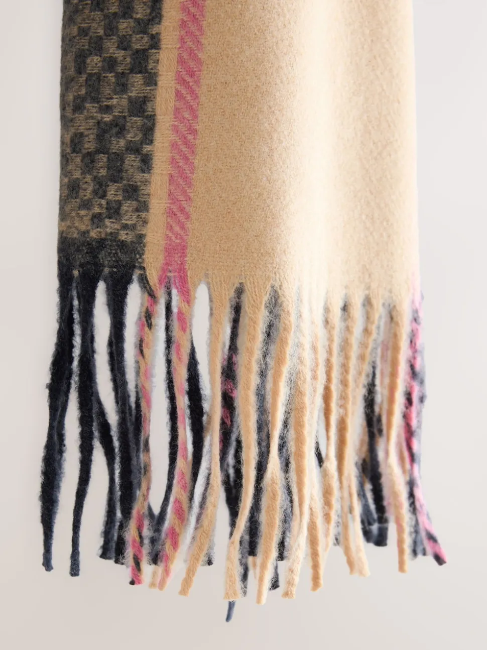 Navy Texture Check Midweight Scarf