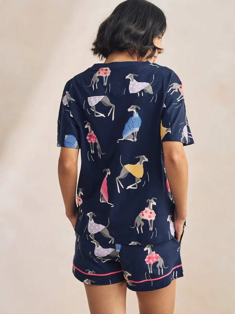 Navy Whippet 100% Cotton Short Set Pyjamas