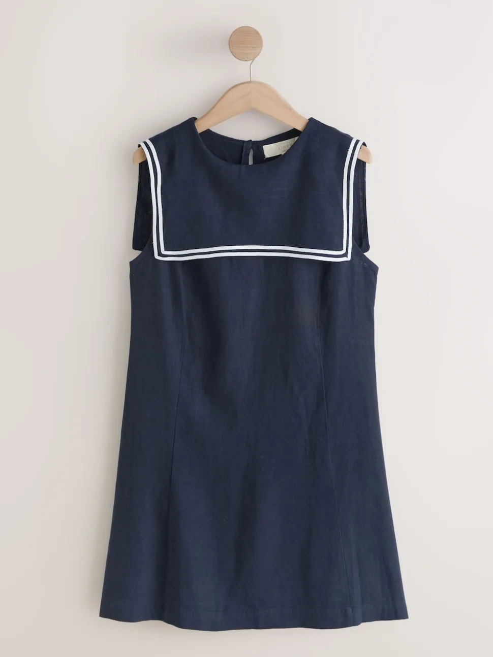 Navy with Ecru Tipping Sailor Collar Mini Dress with Linen