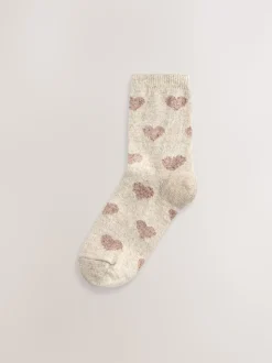 Navy/Berry Hearts Thermal Wool Blend Ankle Socks 3 Pack With Silk