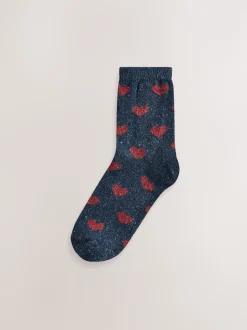 Navy/Berry Hearts Thermal Wool Blend Ankle Socks 3 Pack With Silk