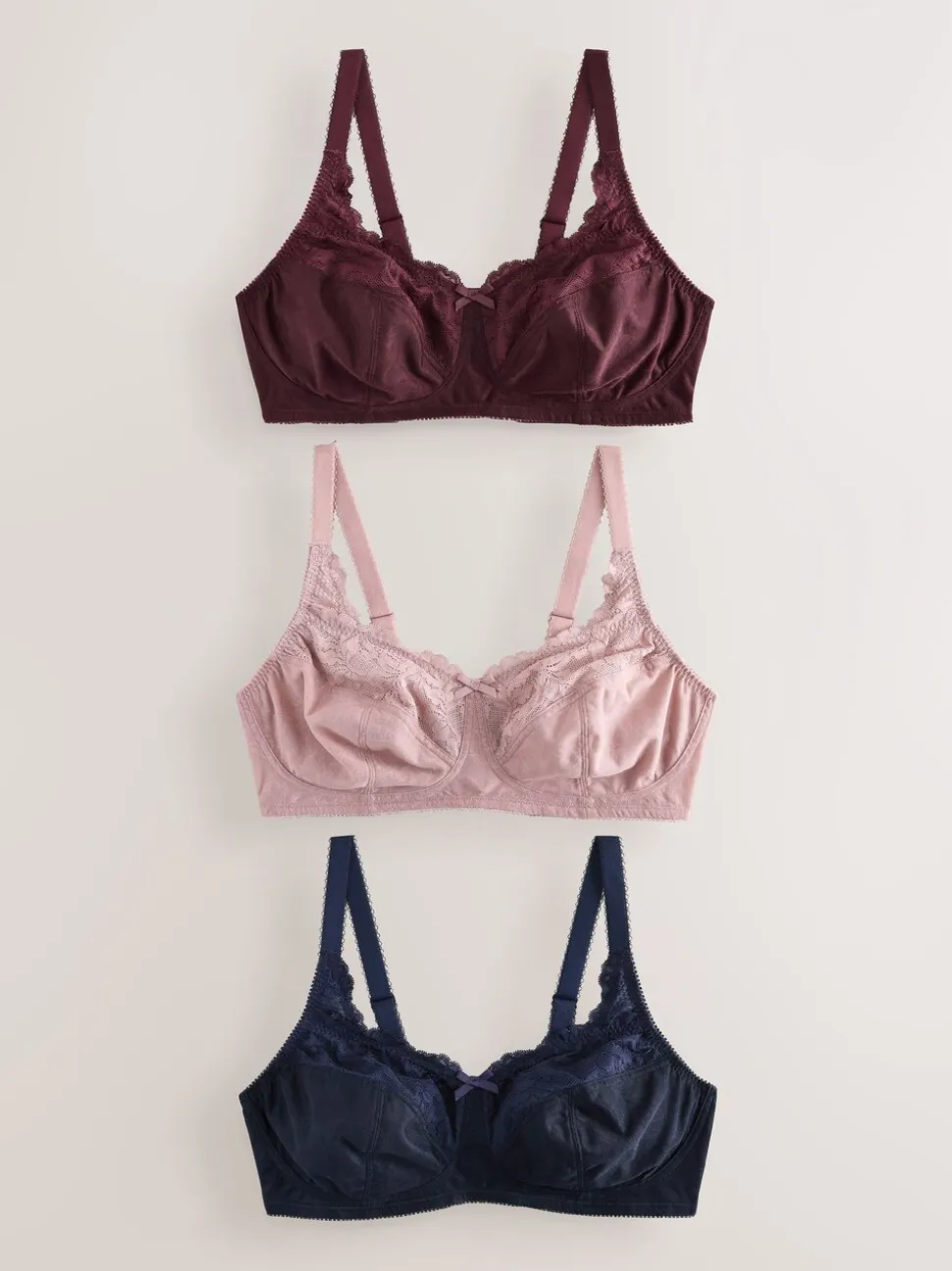 Navy/Berry/Pink Total Support Full Cup Lace Ultimate Comfort Bras 3 Pack