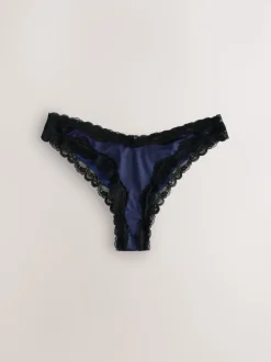 Navy/Champagne High Shine & Lace Trim Brazilian Knickers 2 Pack