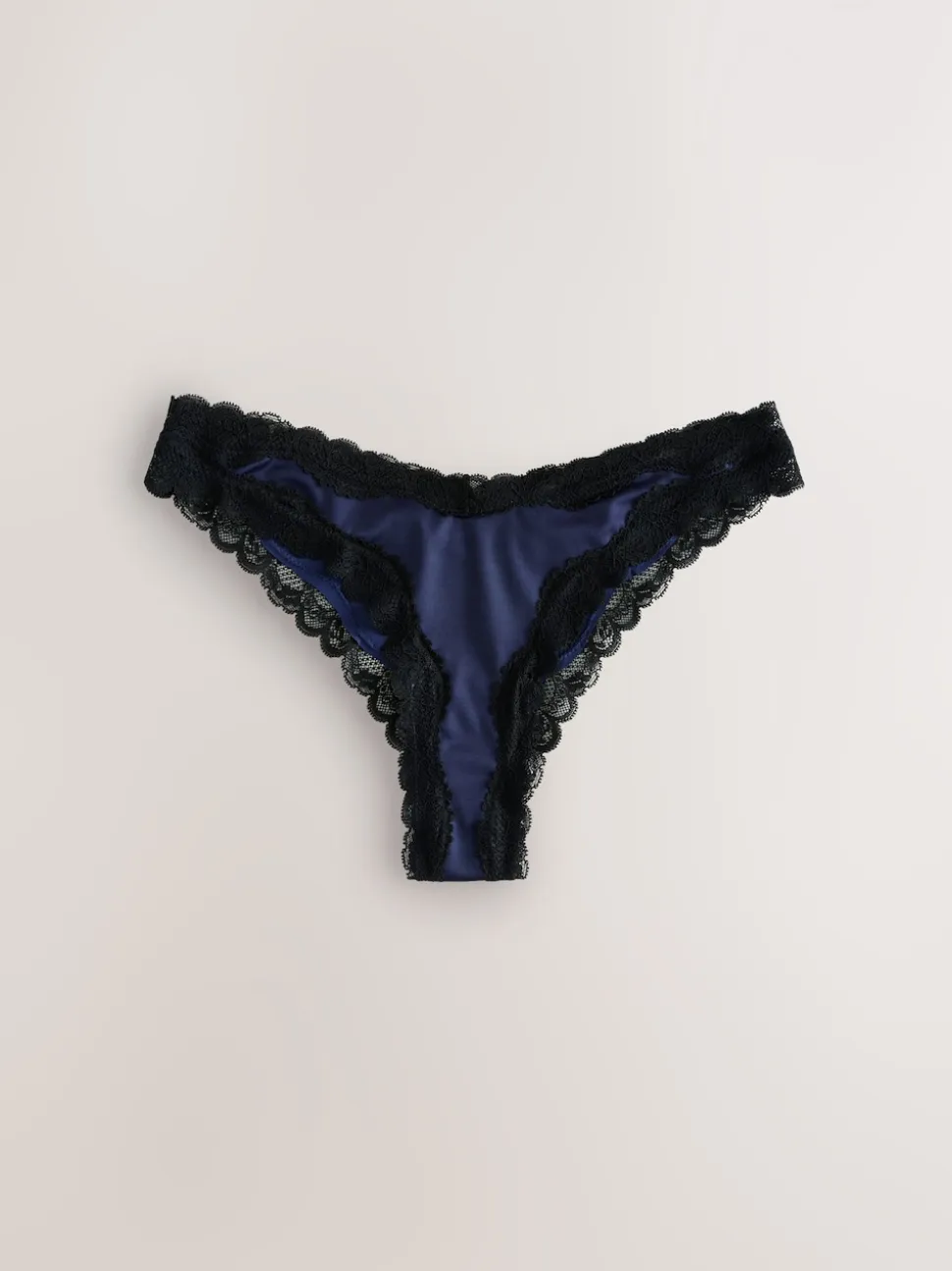 Navy/Champagne High Shine & Lace Trim Brazilian Knickers 2 Pack