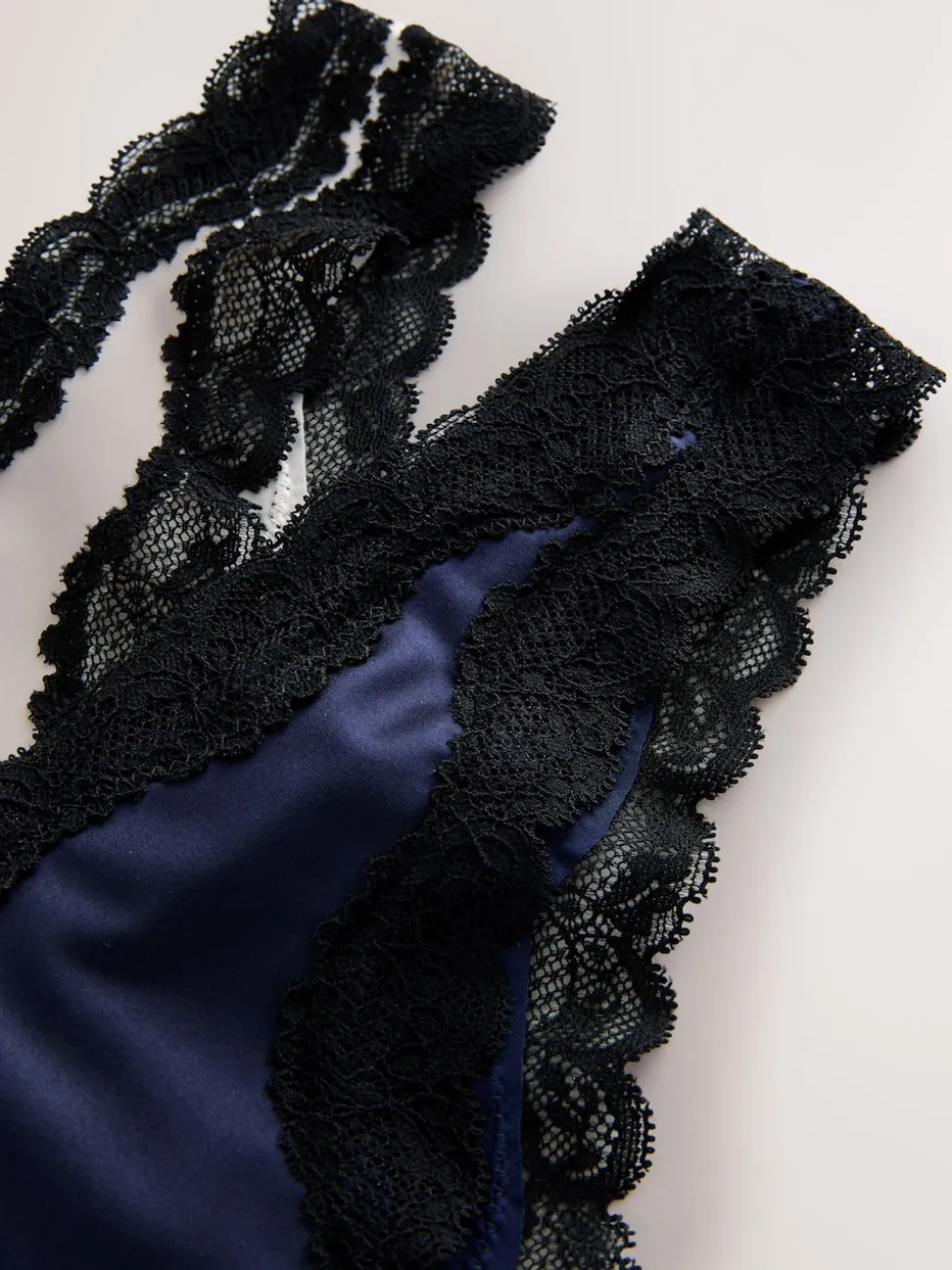 Navy/Champagne High Shine & Lace Trim Brazilian Knickers 2 Pack