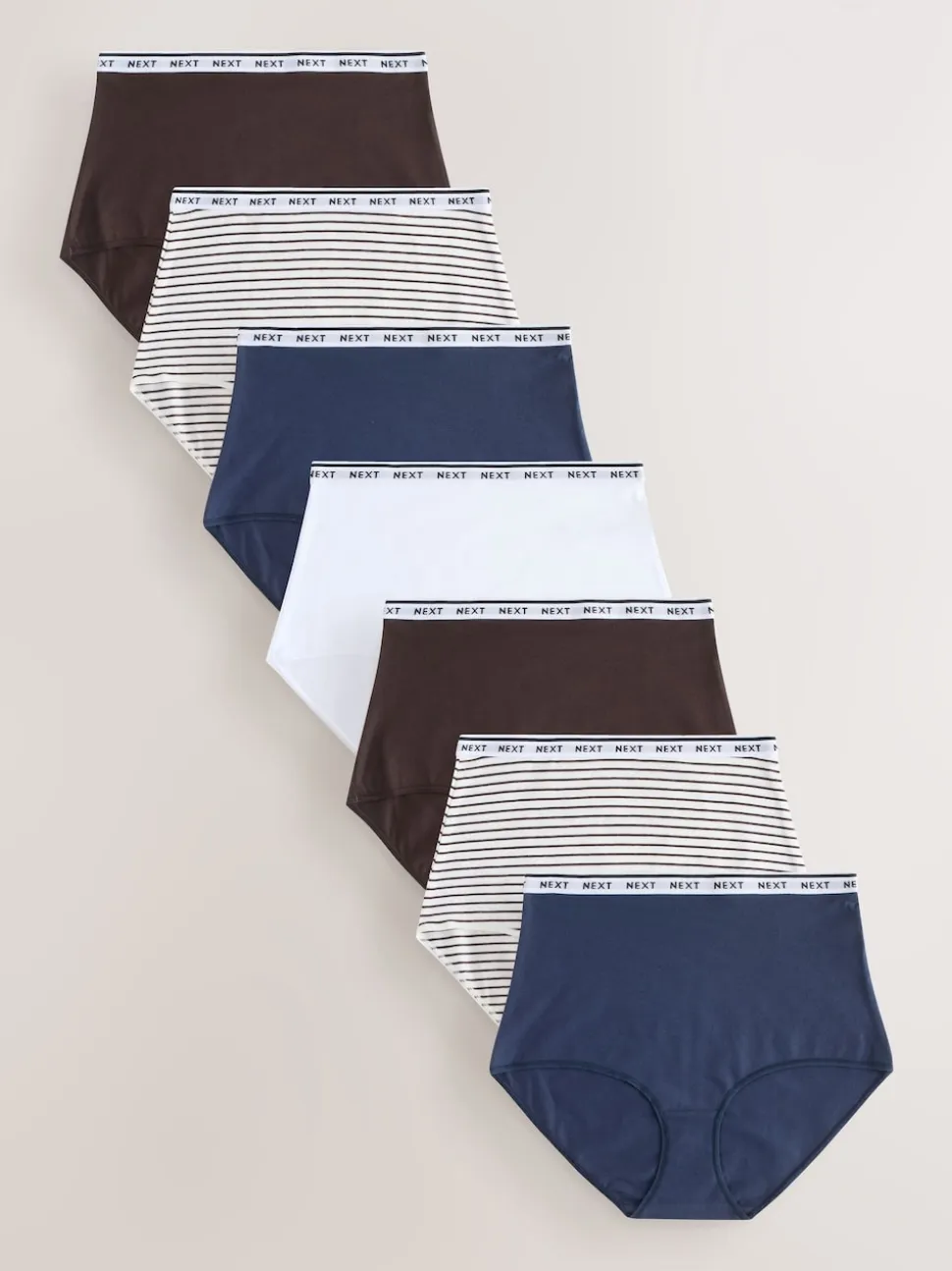Navy/Chocolate Stripe Full Brief Cotton Logo Knickers 7 Pack