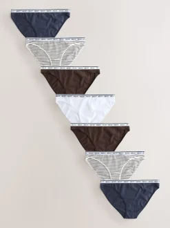 Navy/Chocolate Stripe High Leg Cotton Logo Knickers 7 Pack