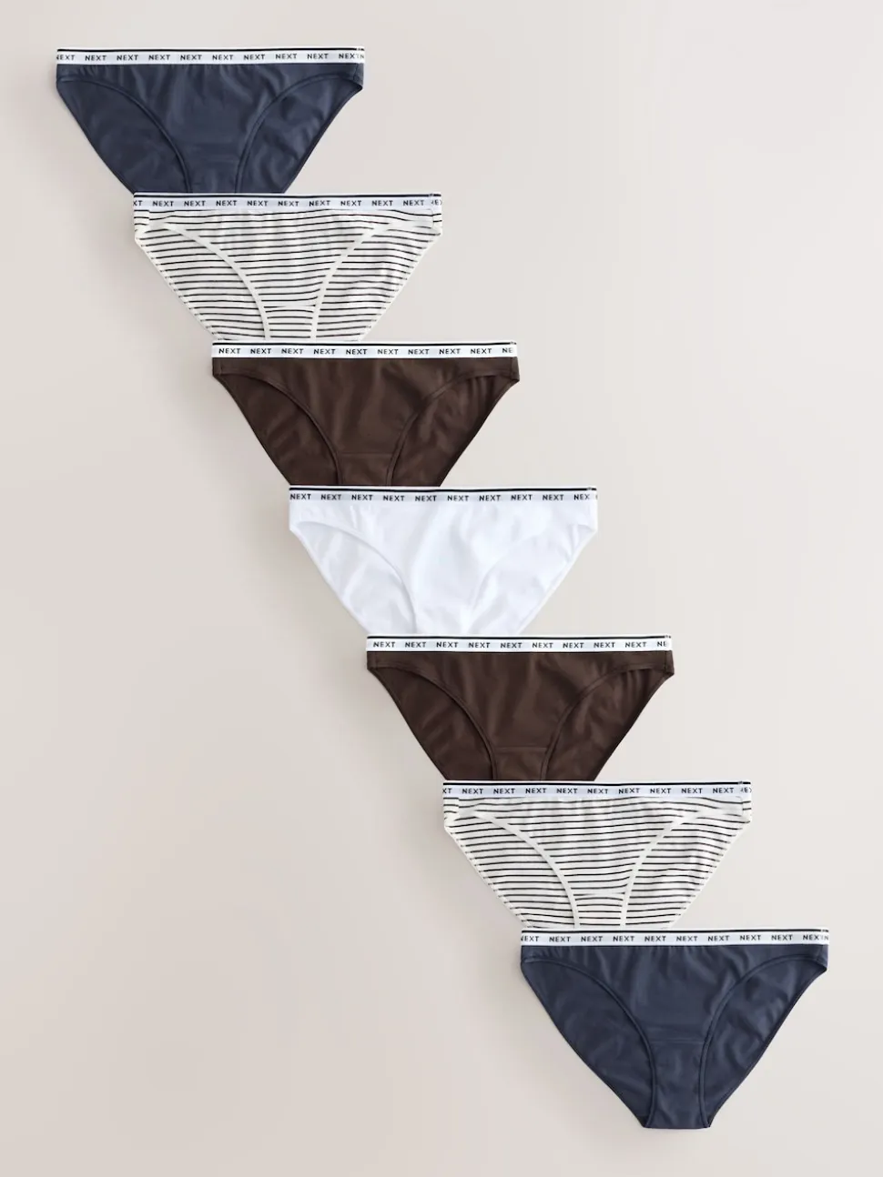 Navy/Chocolate Stripe High Leg Cotton Logo Knickers 7 Pack