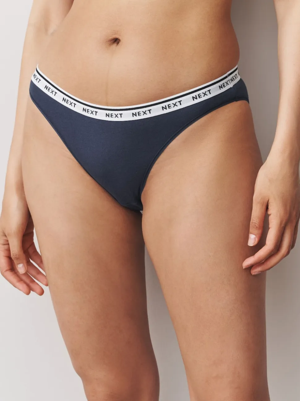 Navy/Chocolate Stripe High Leg Cotton Logo Knickers 7 Pack