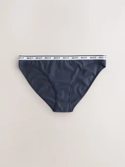 Navy/Chocolate Stripe High Leg Cotton Logo Knickers 7 Pack