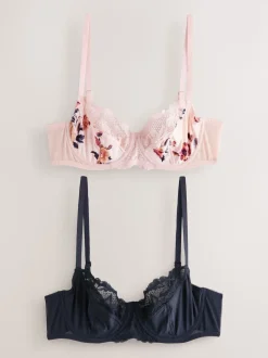 Navy/Cream Floral 2 Pack Non Pad Full Cup Bras
