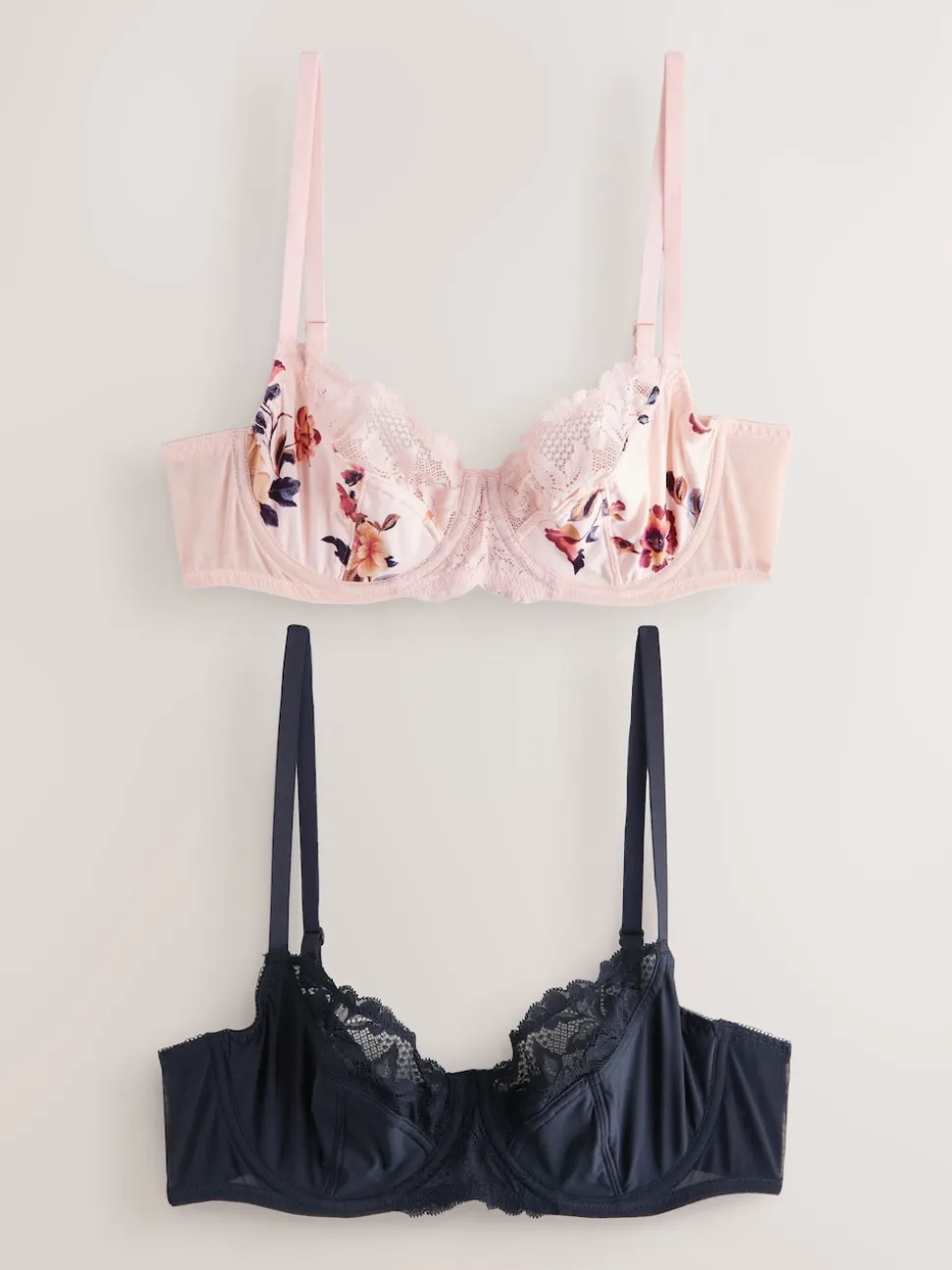 Navy/Cream Floral 2 Pack Non Pad Full Cup Bras