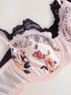 Navy/Cream Floral 2 Pack Non Pad Full Cup Bras