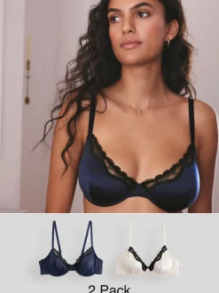 Navy/Cream Non Pad Plunge High Shine Bra