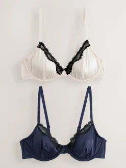 Navy/Cream Non Pad Plunge High Shine Bra