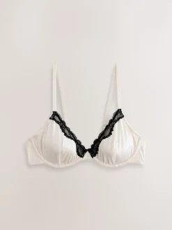 Navy/Cream Non Pad Plunge High Shine Bra