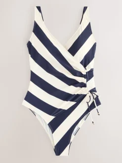Navy/Cream Ruched Side Tummy Shaping Control Swimsuit