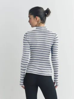 Navy/Cream Stripe Thermal Maximum Warmth Cosy Ribbed Roll Neck Top