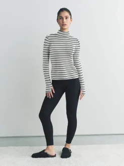 Navy/Cream Stripe Thermal Maximum Warmth Cosy Ribbed Roll Neck Top