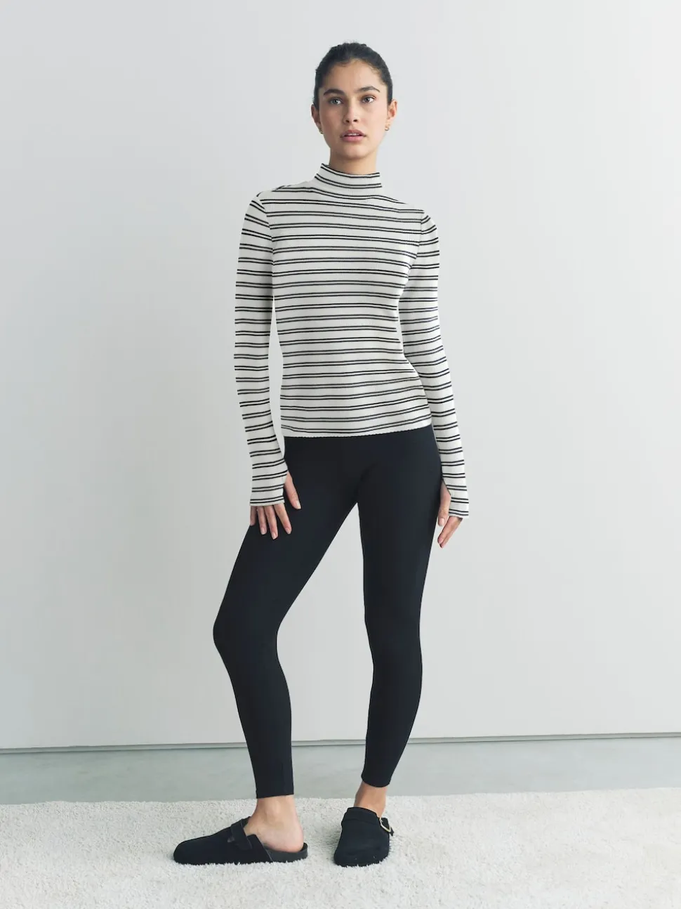 Navy/Cream Stripe Thermal Maximum Warmth Cosy Ribbed Roll Neck Top