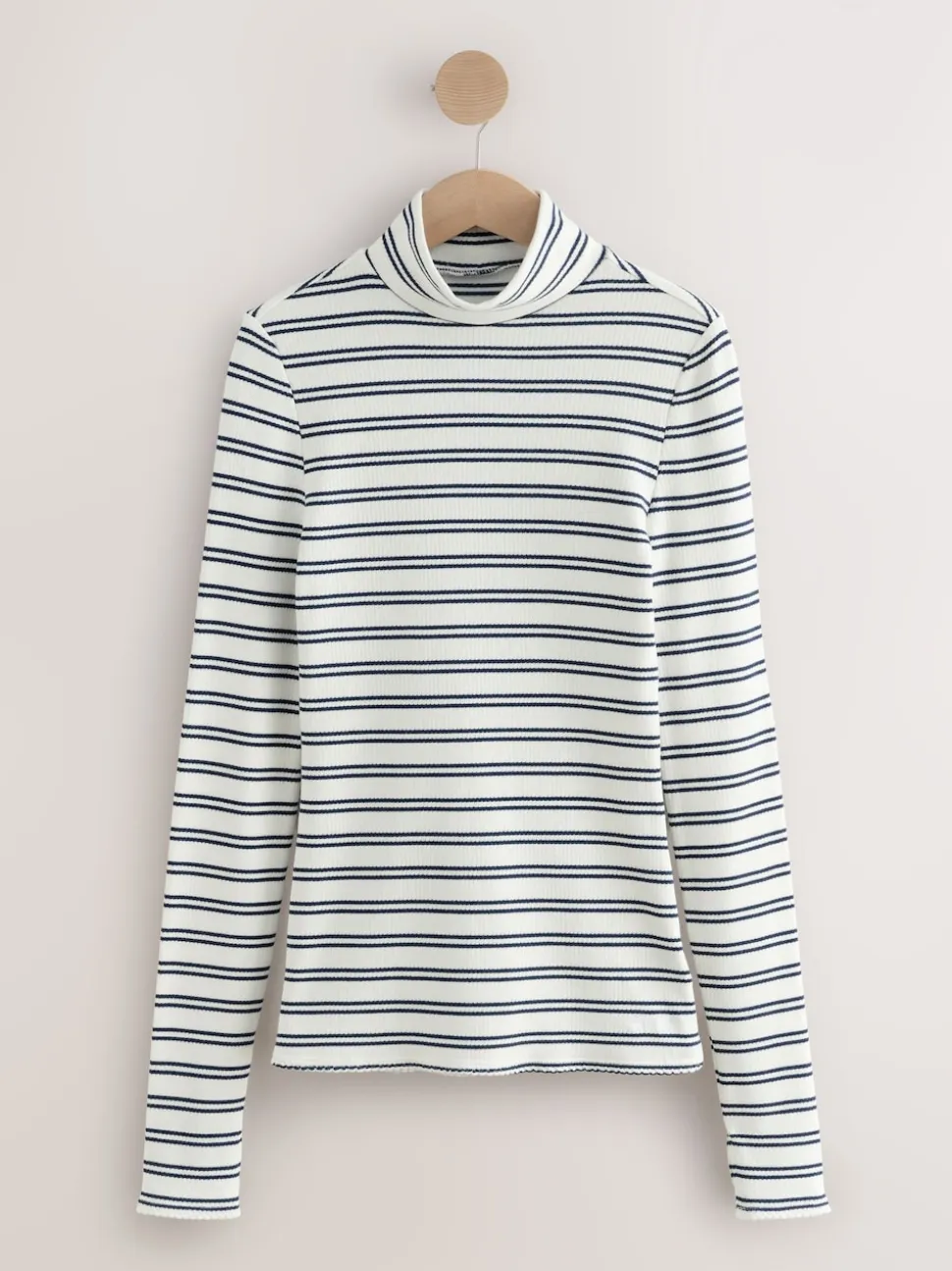 Navy/Cream Stripe Thermal Maximum Warmth Cosy Ribbed Roll Neck Top