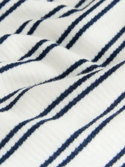 Navy/Cream Stripe Thermal Maximum Warmth Cosy Ribbed Roll Neck Top