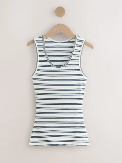 Navy/Cream Stripe Thermal Maximum Warmth Cosy Ribbed Vest